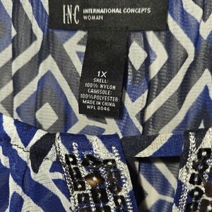 INC International Concepts Blue and White Patterned Top